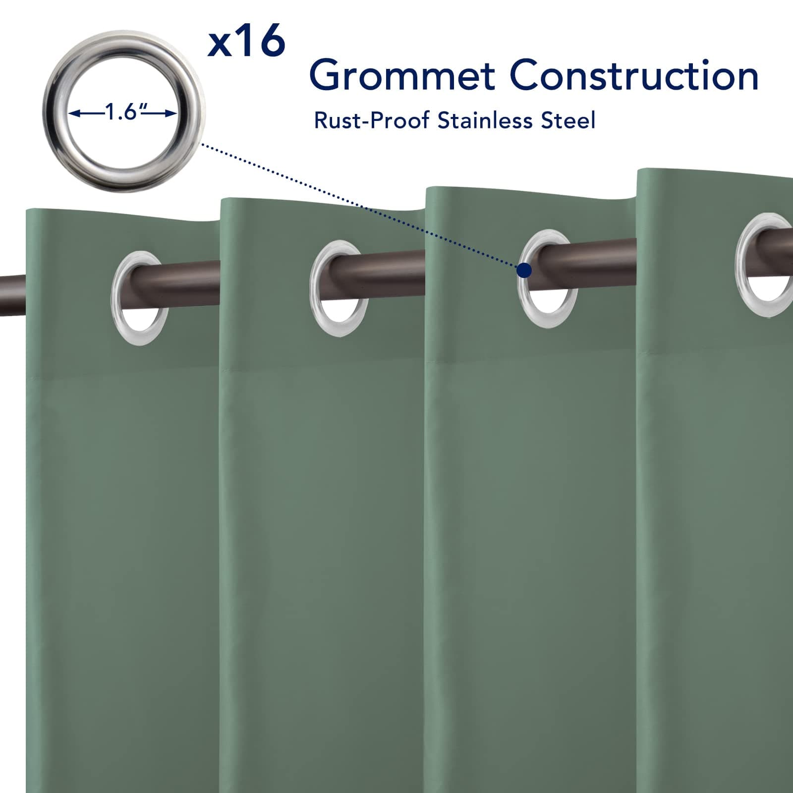 PureFit Outdoor Curtains for Patio Waterproof Weatherproof, UV Resistant Outside Curtains for Gazebo, Front Porch, Pergola, Sun Blocking Privacy Curtain, 120W x 108L inch, 1 Panel, Sage Green