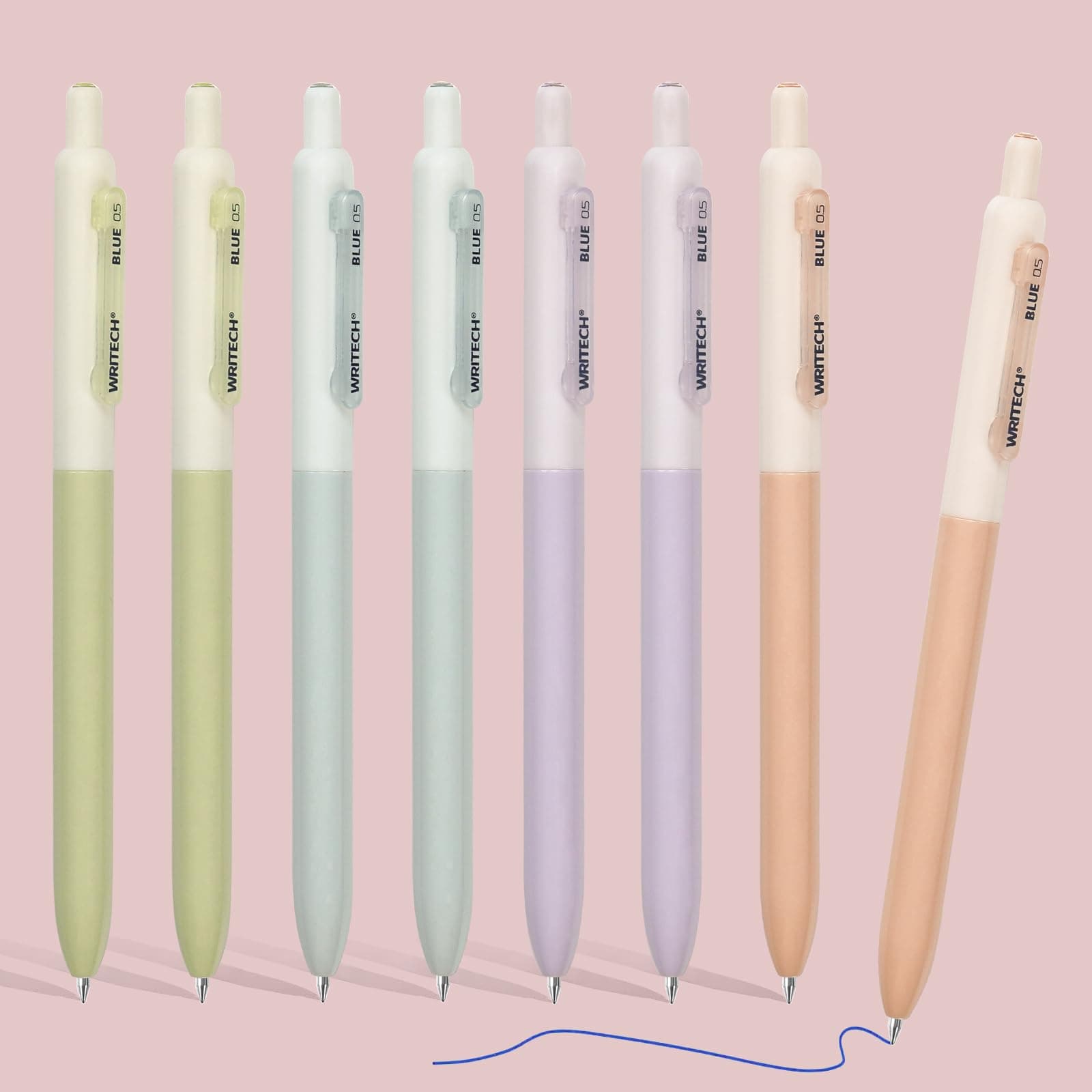 Gel Pens Fine Point: Retractable 0.5mm Blue Ink Silent Click Extra Fine No Smudge Stains Smooth Writing Pen 8ct Ballpoint No Fade For Journaling