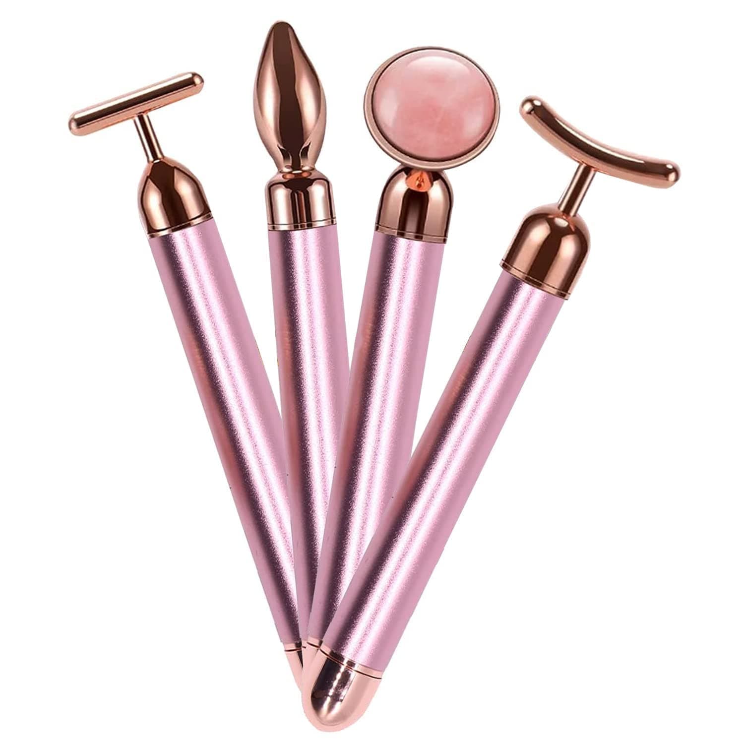 Ladista LEM-09 L6 Electric Face Roller 4-in-1 Natural Jade Micro Vibrating Facial Massager Beauty Bar Skin Care Tool for Anti-Aging & Wrinkles For Skin Tightening (Rose Quartz)