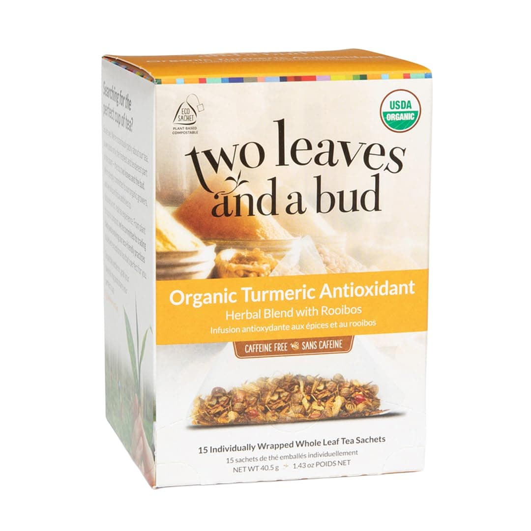 Organic Turmeric Tea, Naturally Caffeine Free, Whole Leaf Herbal Tea in Sachets, 15 Count (Pack of 1)