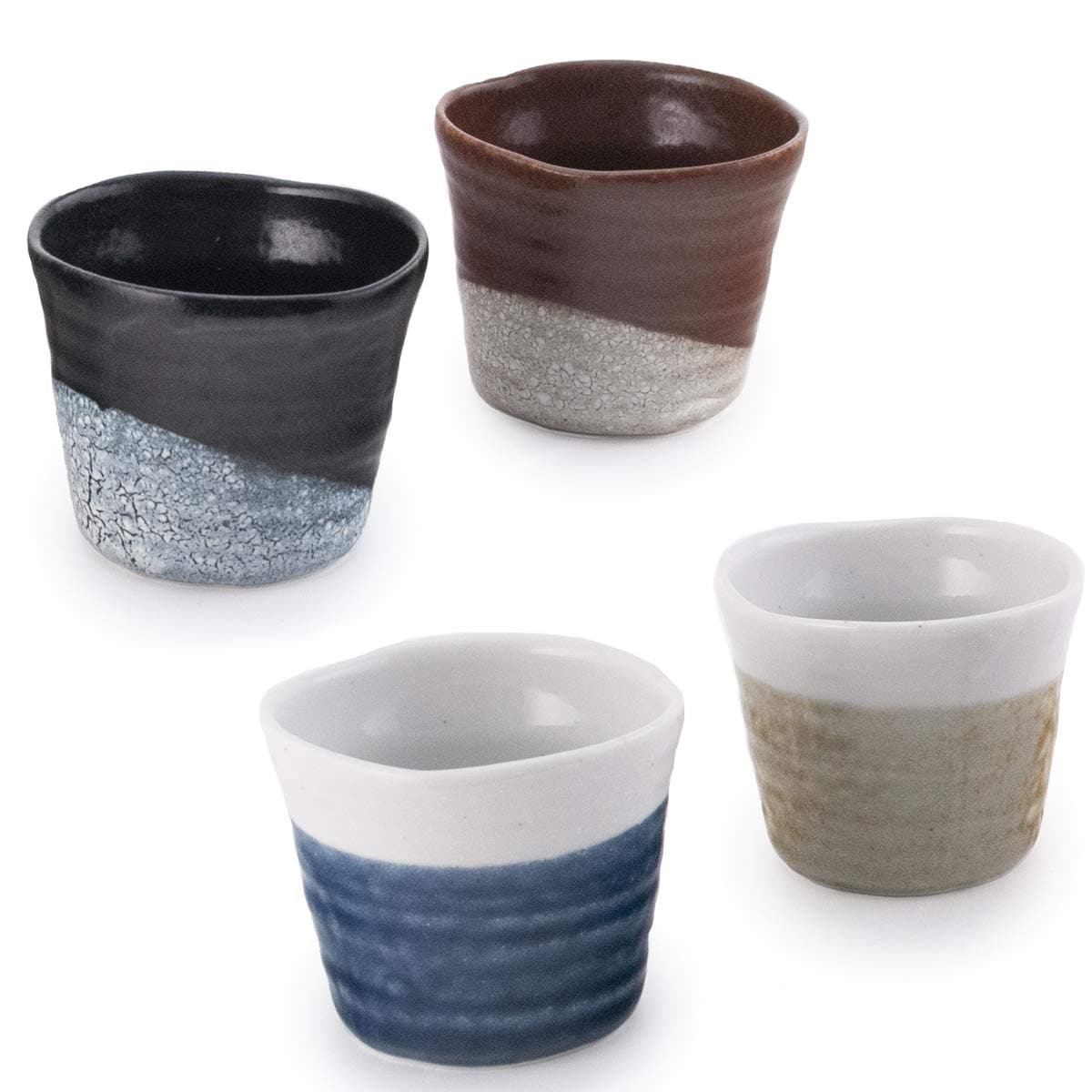 Hinomaru Collection Japanese Minoyaki Porcelain Sushi Tea Cups 8 fl oz 3.5 Inch Dia Chawan Set of 4 Traditional Earthenware Glaze Japanese Household Use Made in Japan (Assortment 2)