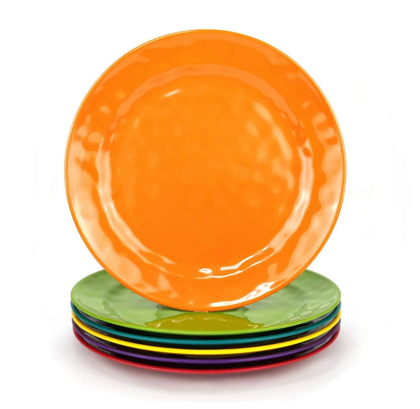 Melamine Plates Set of 6, 8-inch 100% Melamine Salad Plates for Everyday Use, Break-resistant and Lightweight, Multicolor