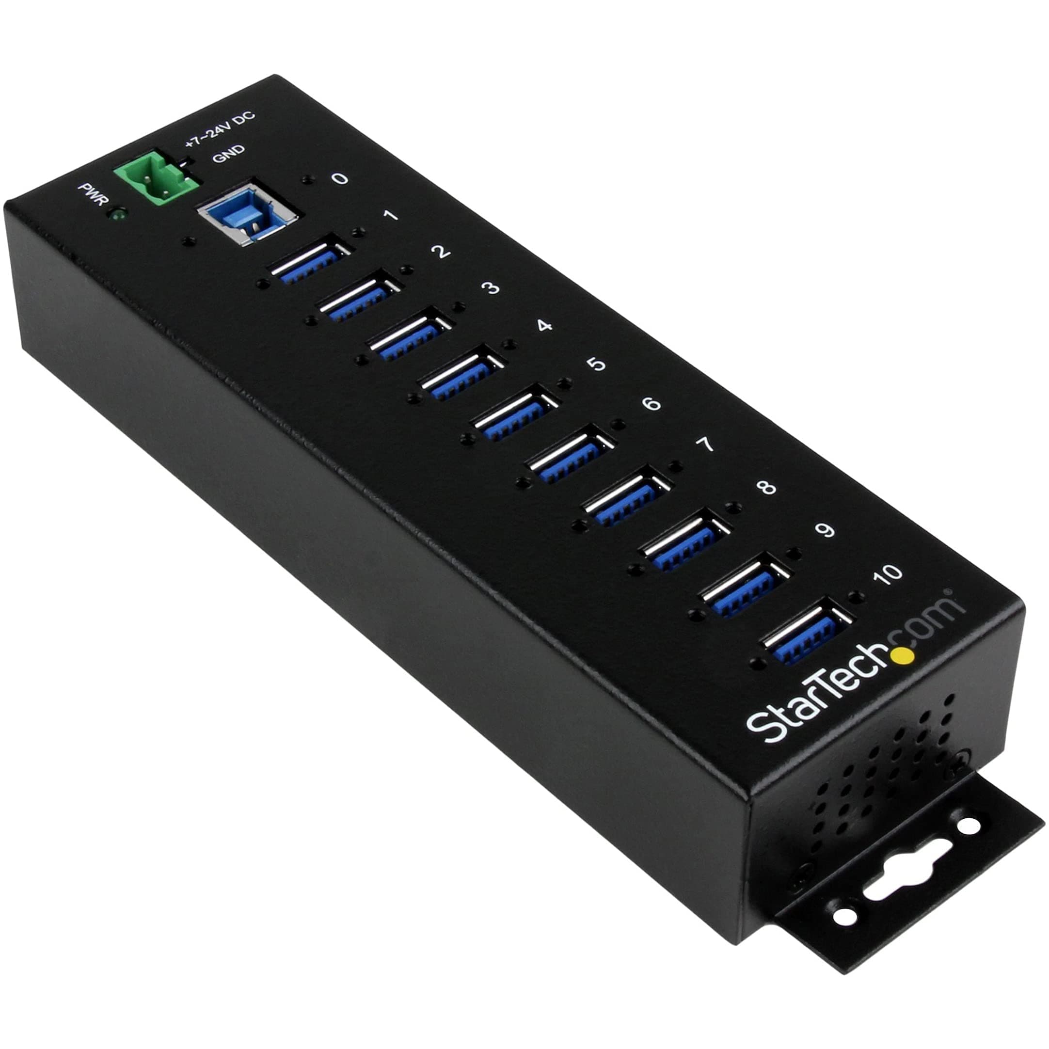 StarTech.com 10-Port USB 3.0 Hub - 5Gbps - Metal Industrial USB-A Hub with ESD & Surge Protection - Din Rail, Wall or Desk Mountable - TAA Compliant USB Expander Hub (ST1030USBM)
