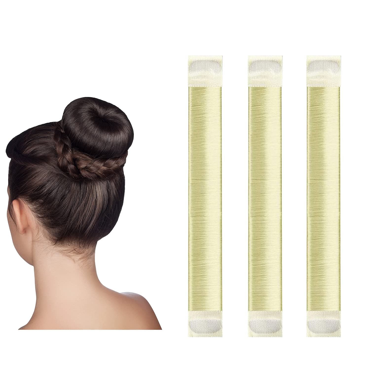 Hair Bun Maker，Easy Perfect French Twist Donut Maker,Hair Fold Wrap Snap DIY Shaper Hair Style Tool for Girls Women，3 Pcs（ Blond)