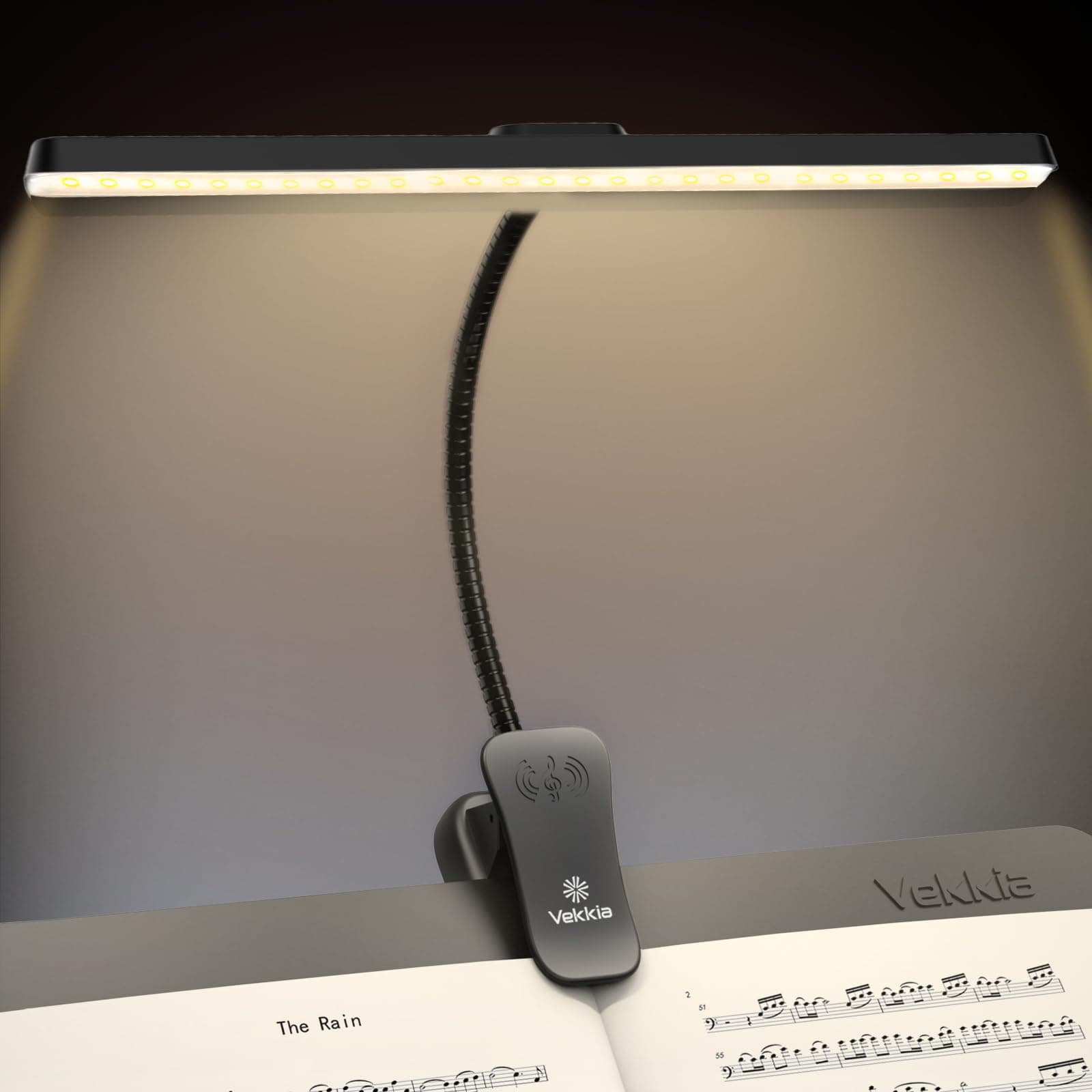 Vekkia Professional 88 LED Rechargeable Music Stand Light - Foldable Clip-on Lamp, Eye-Protective, 5 Brightness & 3 Color Temp Adjustments, for Piano, Reading