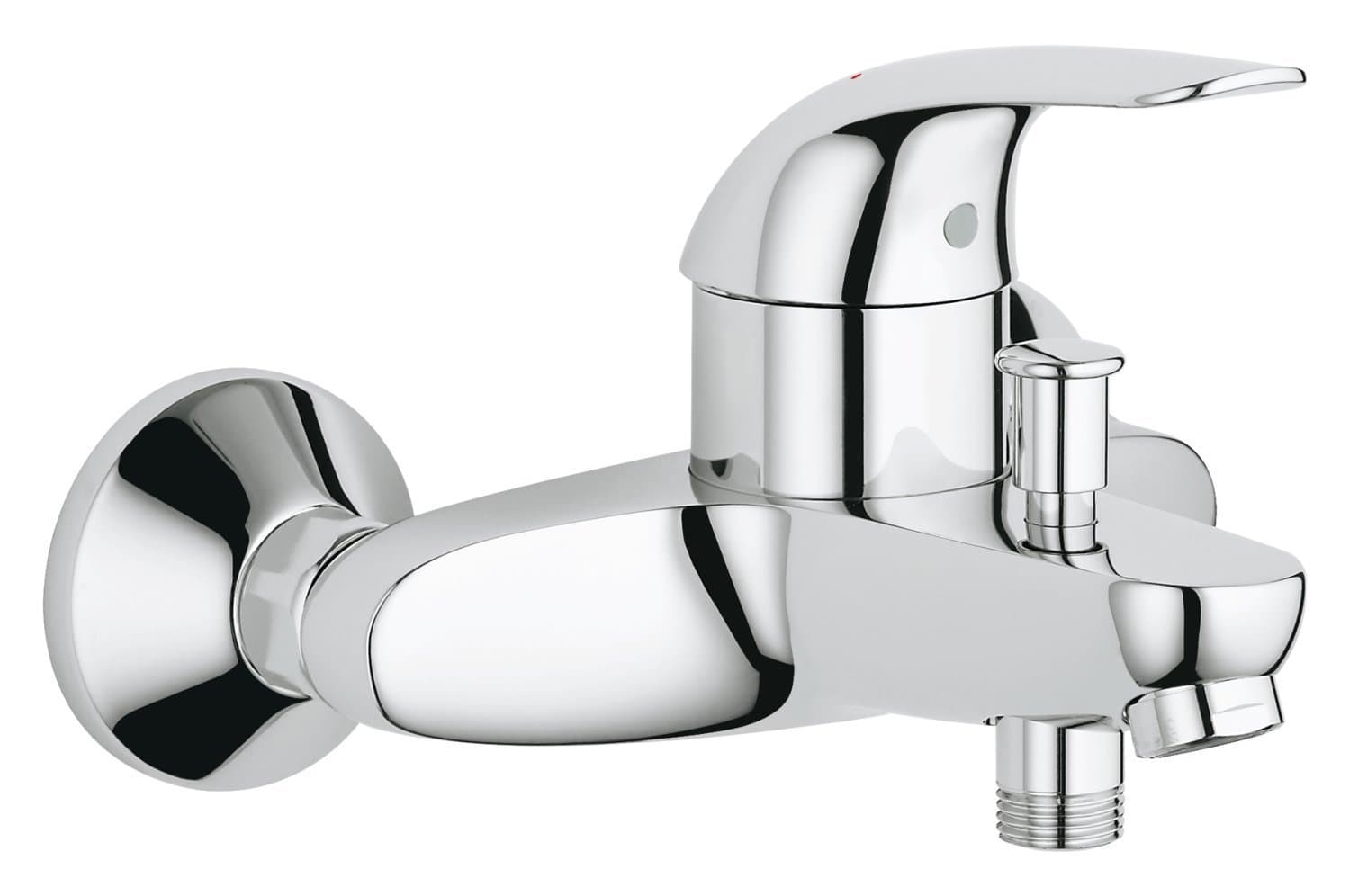 Euroeco - Wall Mounted Bath Mixer Tap - Metal Lever - 46 mm Ceramic Cartridge - Water Saving - Automatic Diverter: Bath/Shower - Integrated Non-Return Valve - Chrome - 32743000