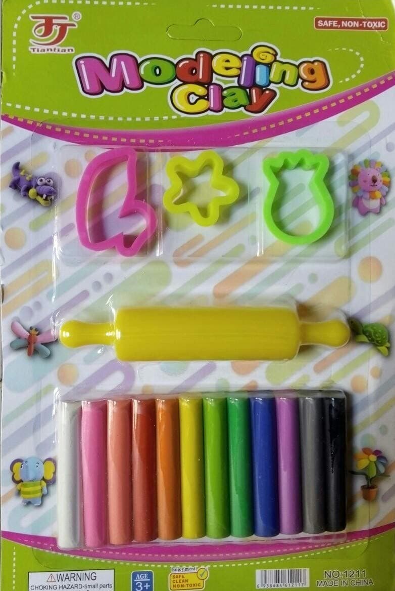 SR GIFTS Set of 12 Stick Modeling Clay with Small Velan and 3 Moulds for Kids/Teens-Non Toxic