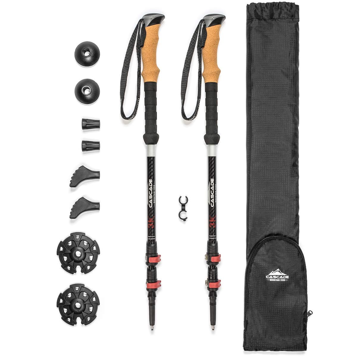 Trekking Poles - Carbon Fiber Walking or Hiking Sticks with Quick Adjustable Locks