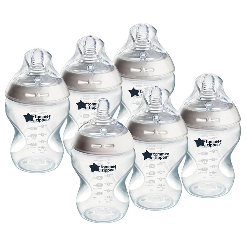 Tommee Tippee Natural Start Baby Bottles for 0m+, Pack of 6 260ml Baby Bottles, with Slow Flow Breast-Like Teat for a Natural Latch, Self-Sterilising and BPA Free, Baby Feeding Essentials