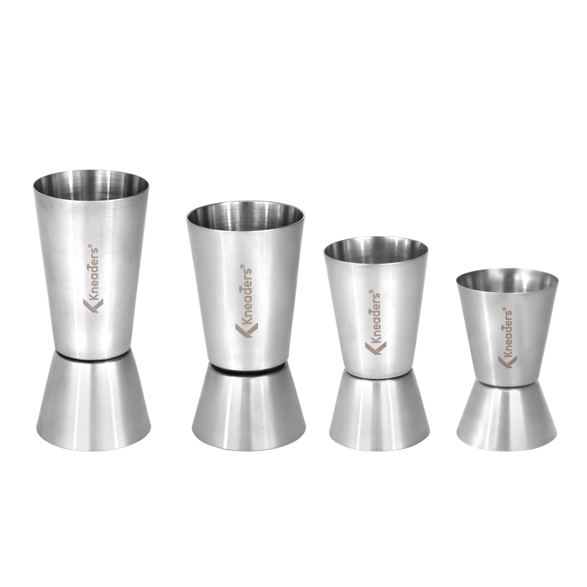 Kneaders Double Sided Peg Measurer and Bar Tool Jigger (Steel, 15-30 ml, 20-40 ml, 25-50 ml and 30-60 ml) - Set of 4