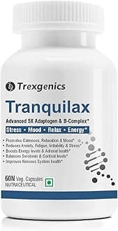 Trexgenics Tranquilax 5X Adaptogen + Full Spectrum Vitamin B - Complex Capsules for Synergistic Stress, Energy and Nervous System Support (60 Veg. Capsules)