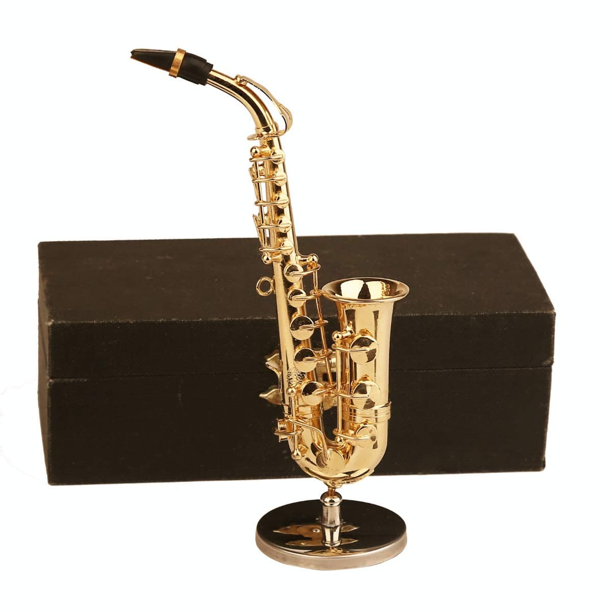 Seawoo Dselvgvu Copper Miniature Saxophone with Stand and Case Mini Musical Instrument Miniature Dollhouse Model Mini Alto Saxophone Tenor Saxophone Home Decoration (Alto Saxophone, 5.24"x2.76"x0.89")