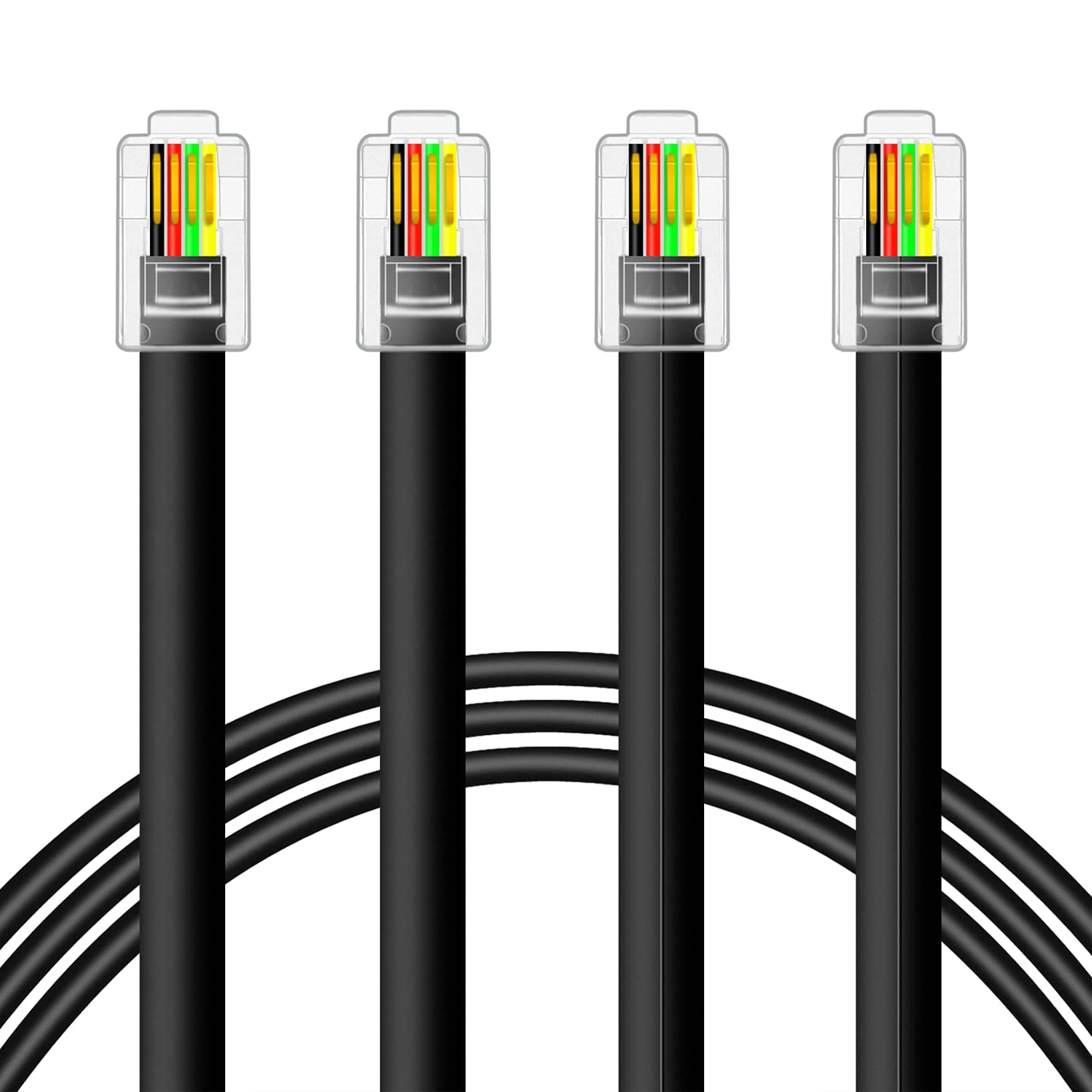 NECABLES 2Pack RJ9 Cable 6ft 4P4C Phone Cord Telephone Cable RJ9 / RJ10 / RJ22 4P4C Male to Male Straight for Both Data and Voice Black - 6 Feet