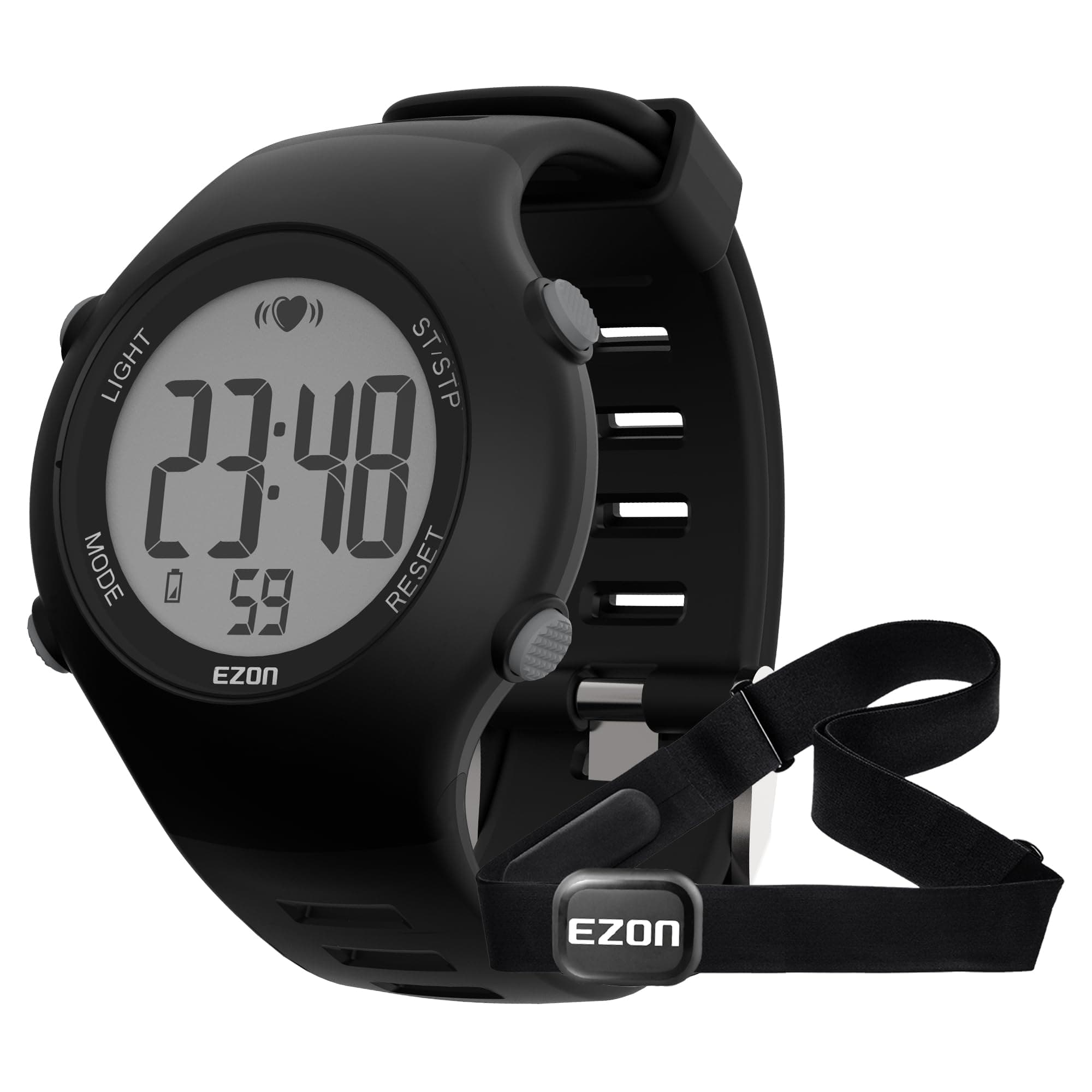 EZON Heart Rate Monitor Chest Strap and Digital Watch,5ATM Waterproof Fitness Tracker with HRM,Calories Burned,Stopwatch and Hourly Chime - Ideal Fitness Presents for Men and Women