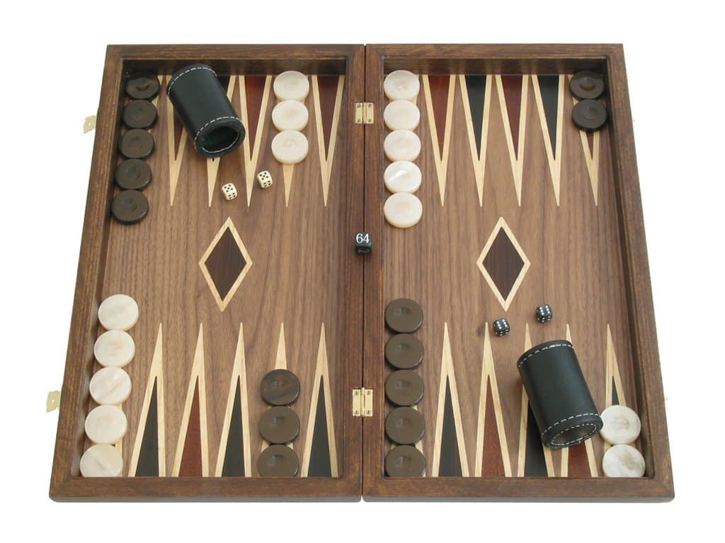 Greek Walnut Backgammon Set with Double Inlays - 19" Large Crafted Wooden Case