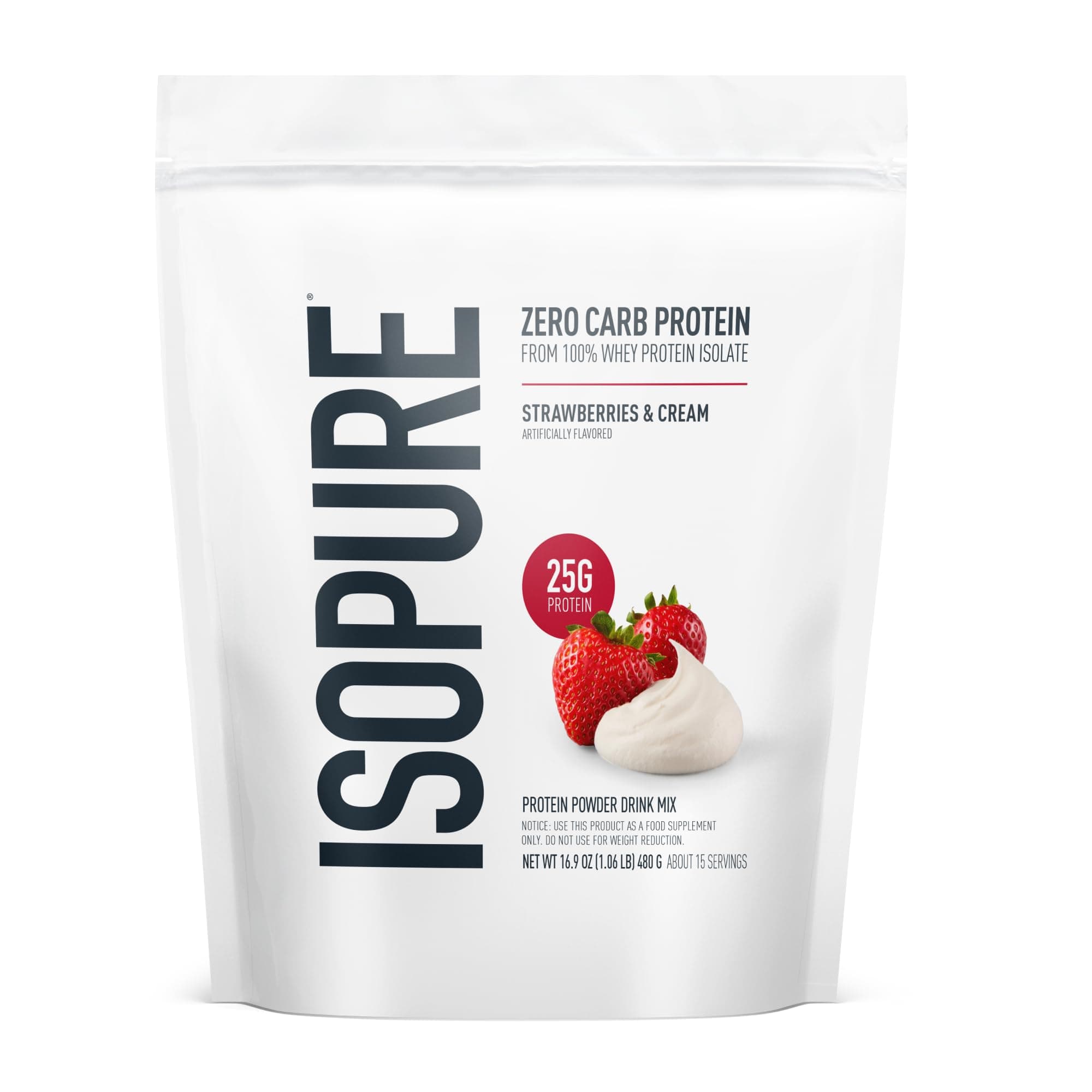 Protein Powder, Zero Carb Whey Isolate, Gluten Free, Lactose Free, 25g Protein, Keto Friendly, Strawberries & Cream, 15 Servings, 1 Pound (Packaging May Vary)