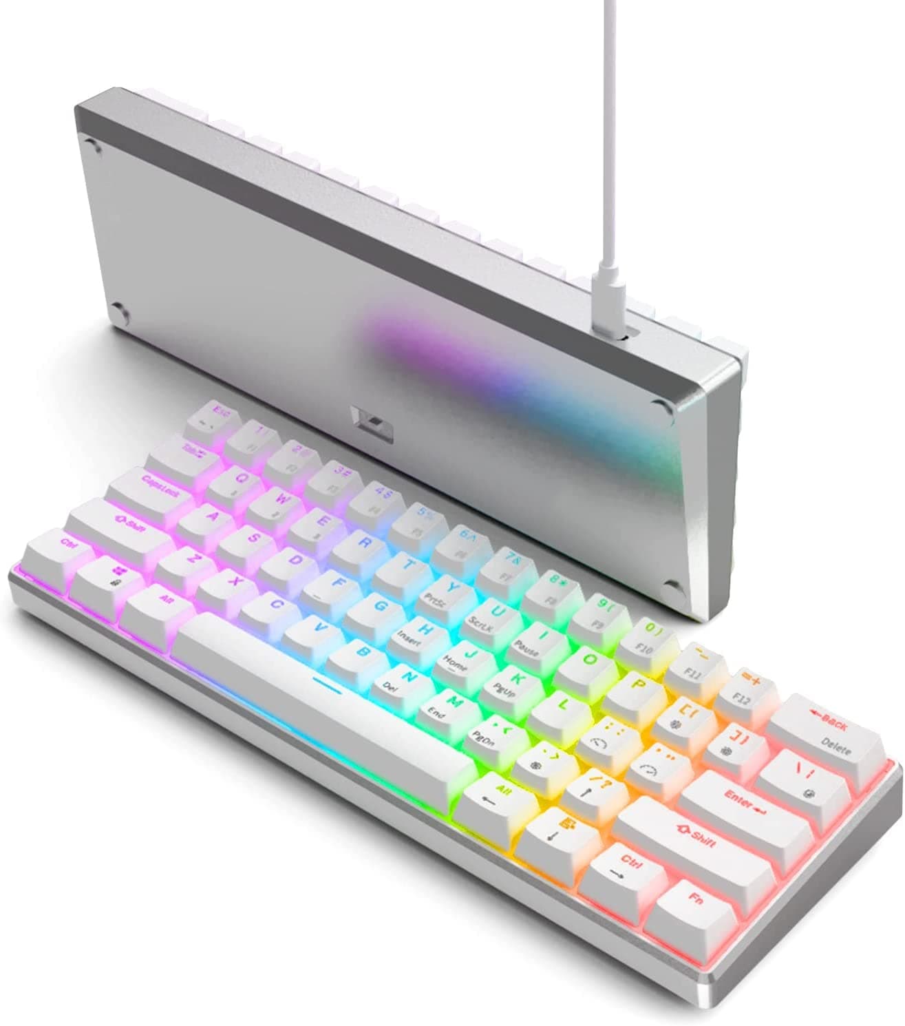 RK ROYAL KLUDGE 60% Mechanical Keyboard RK61 Pro, Wireless Gaming Aluminum Frame, BT/Wired RGB Bluetooth, PBT 61 Keys Hot Swappable, Brown Switch, White
