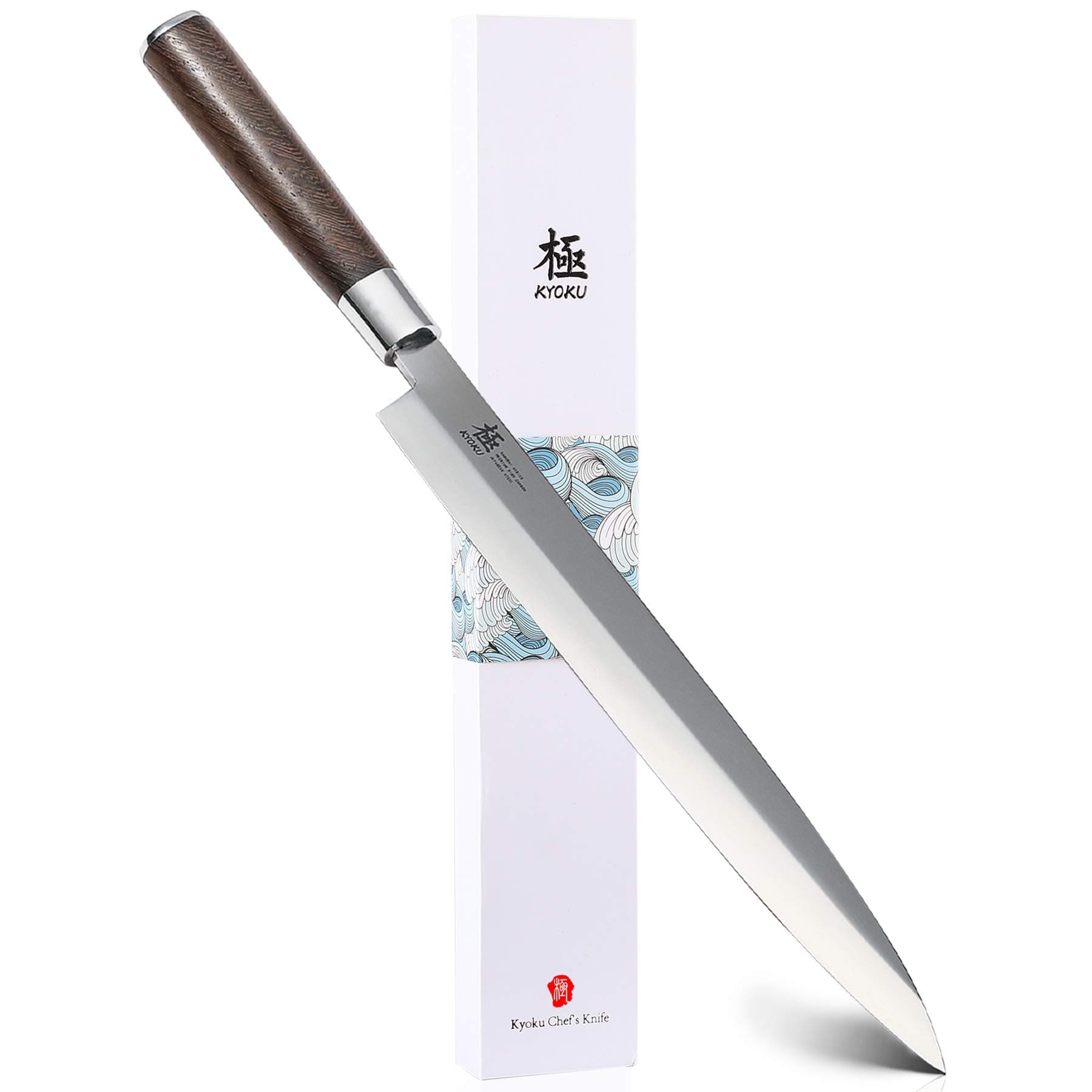 KYOKU Samurai Series - 10.5" Yanagiba Knife Japanese Sushi Sashimi Knives - Superior Japanese Steel - Wenge Wood Handle - with Sheath & Case