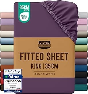 Utopia Bedding Fitted Sheet King, Purple - Deep Pocket 14 inch (35 cm) - Easy Care - OEKO-TEX Certified - Soft Brushed Microfibre Fabric - Shrinkage and Fade Resistant - Bottom Sheet