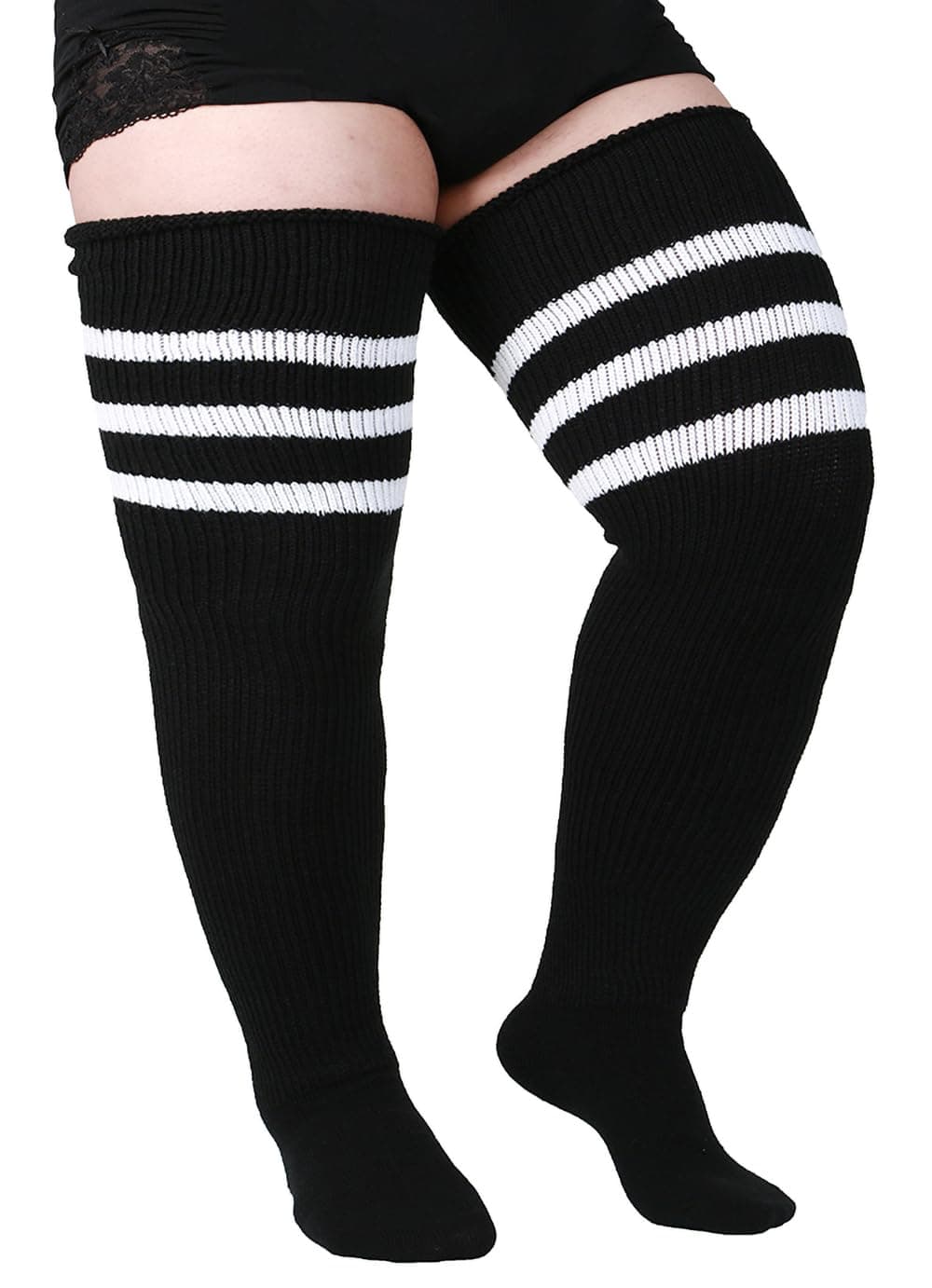 Women's Plus Size Thigh High Socks for Thick Thighs - Striped Over the Knee Leg Warmer Boot Socks