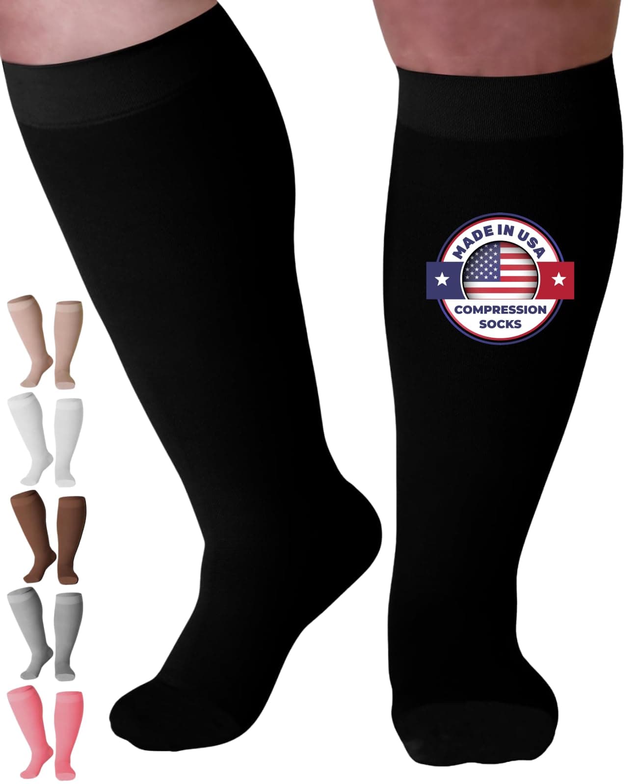 Mojo Compression Socks for Women and Men 20-30mmHg Plus Size - Medical Knee High Compression Stockings with Wide Calf for Flights, Airplane, Nursing - Black, 5X-Large - AB201