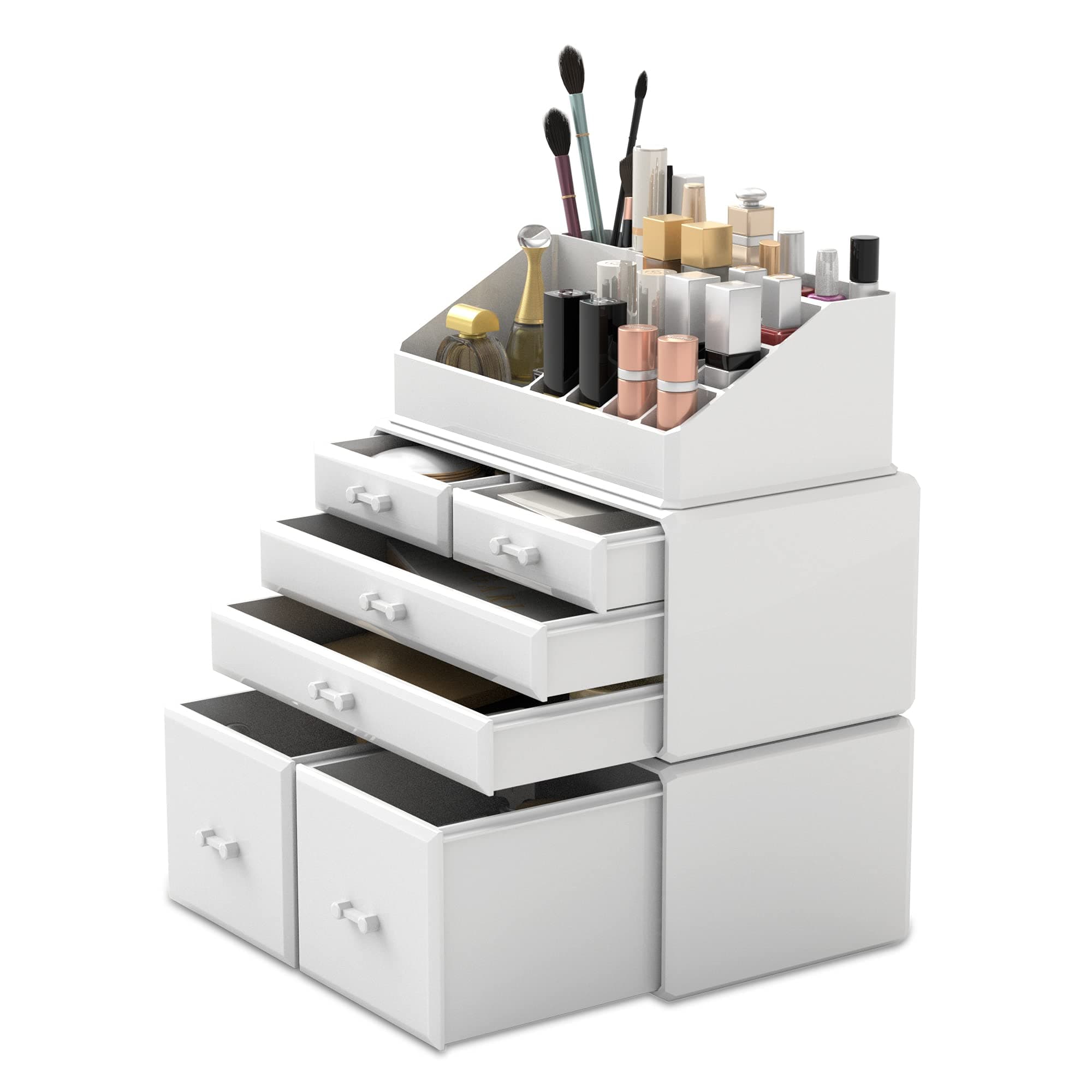 Makeup Cosmetic Organiser Storage Drawers Display Boxes Case with 6 Drawers, 3 Pieces, Freely Combined and Stacked.