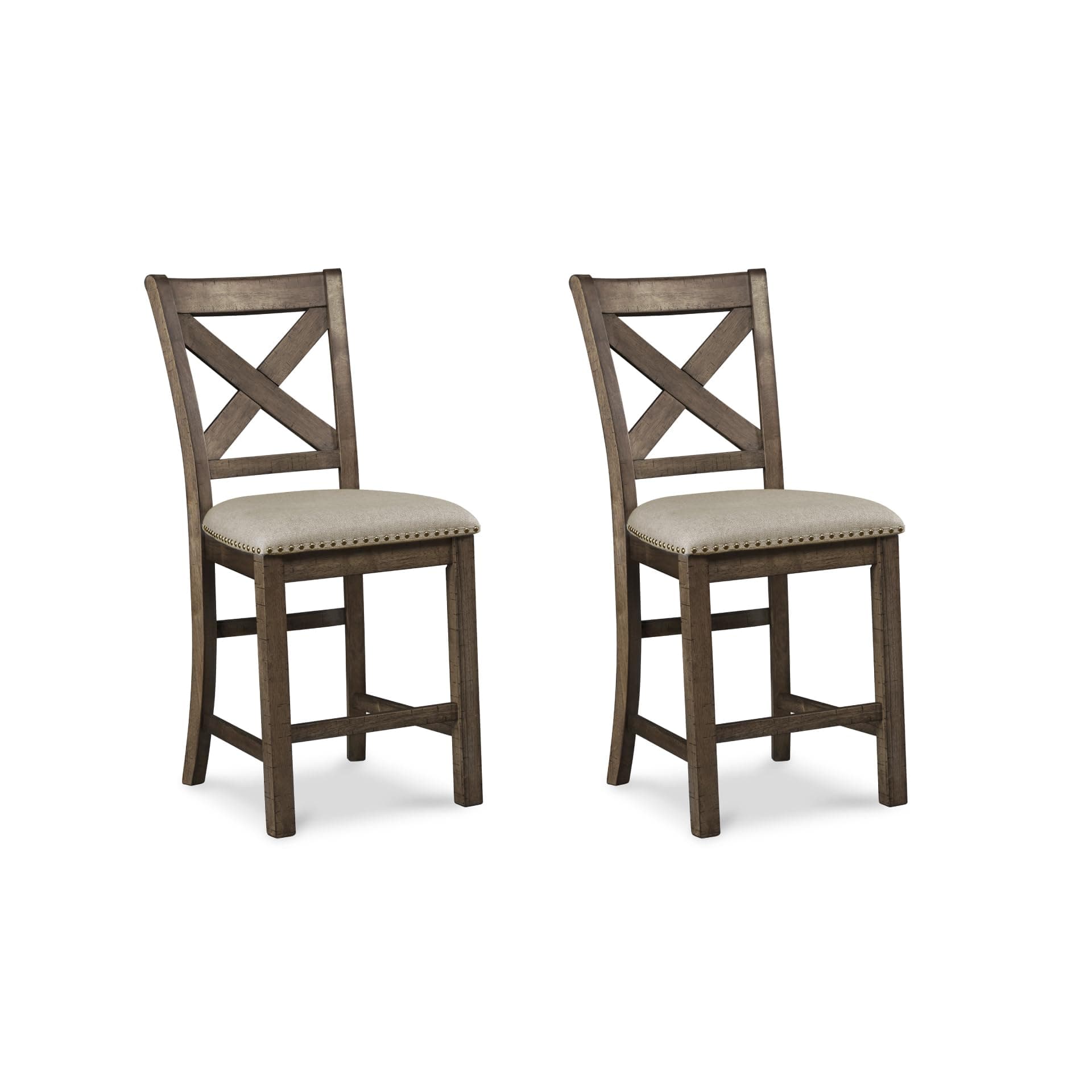 Moriville Dining Barstools - Set of 2 - Pub Height - Casual Style - Gray/Brown