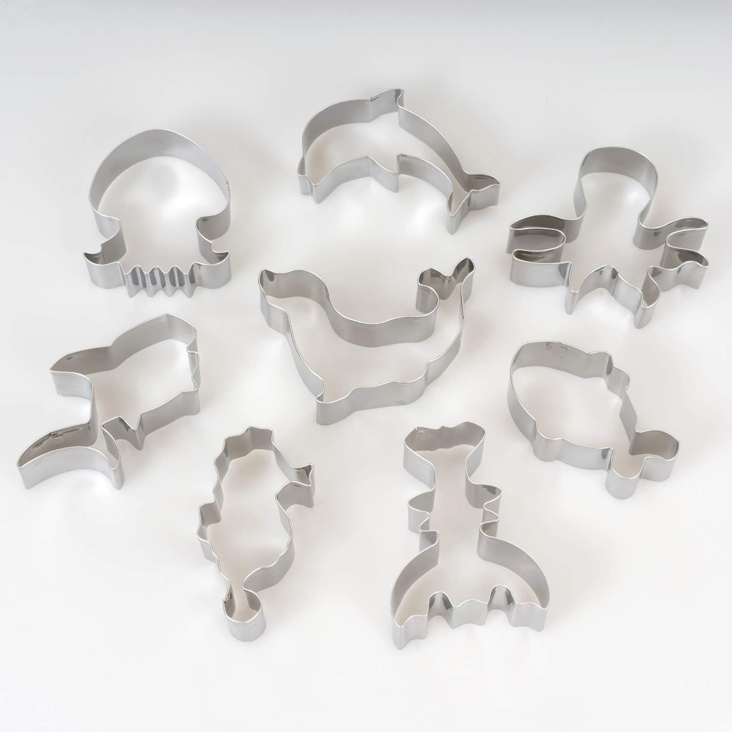 Sea animals Cookie Cutter Set of 8 Food Grade Stainless Steel Sea Lion Octopus Fish Cuttlefish Shark Lobster Dolphin Sea Horse Sandwich Fruit Vegetable Cake Mold Set