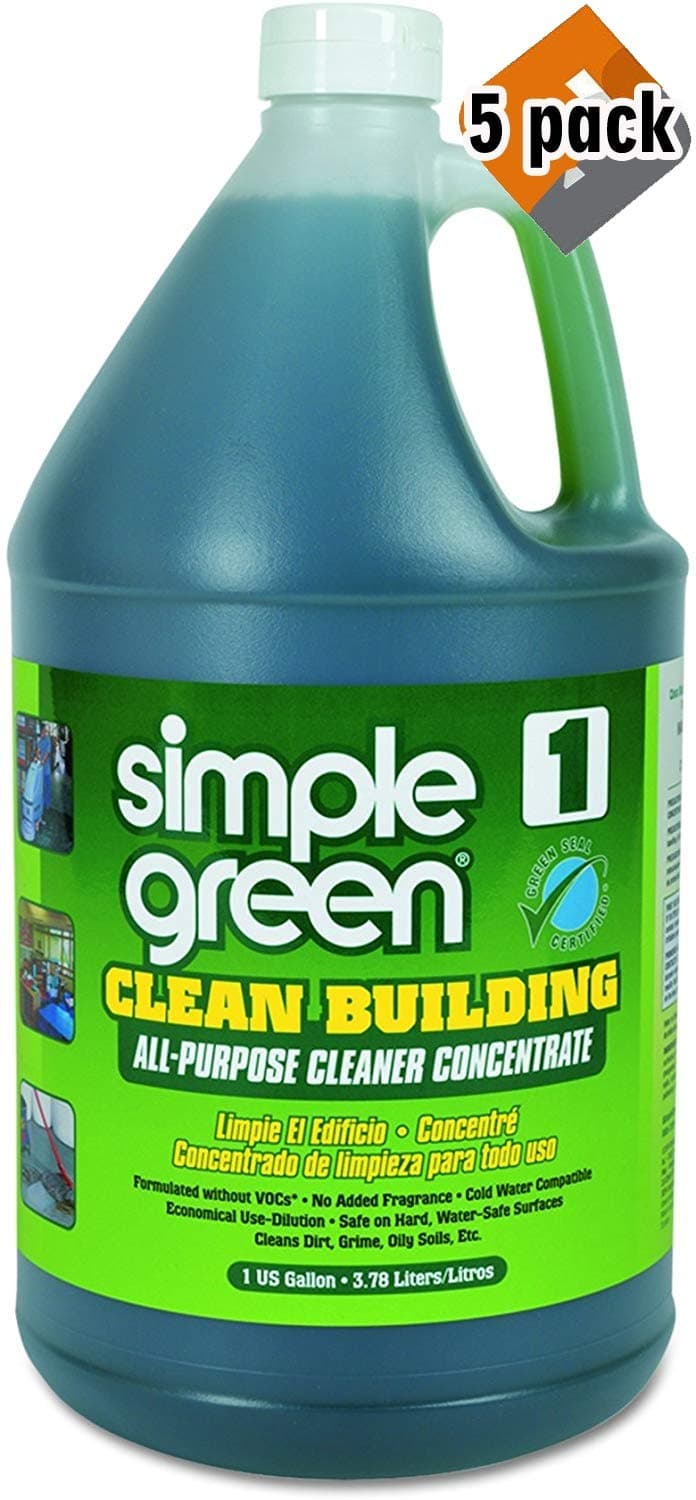 Simple Green Industrial SMP11001 Clean Building All-Purpose Cleaner Concentrate, 1gal Bottle, 5 Pack