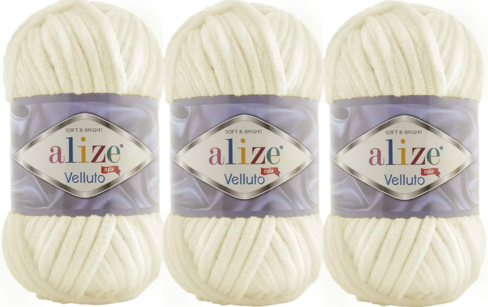 Velluto 100% MicroPolyester Baby Blanket Yarn Lot of 3 skn 225 Yards 3x100gram, Yarn Weight: 7 Jumbo (62 Cream)