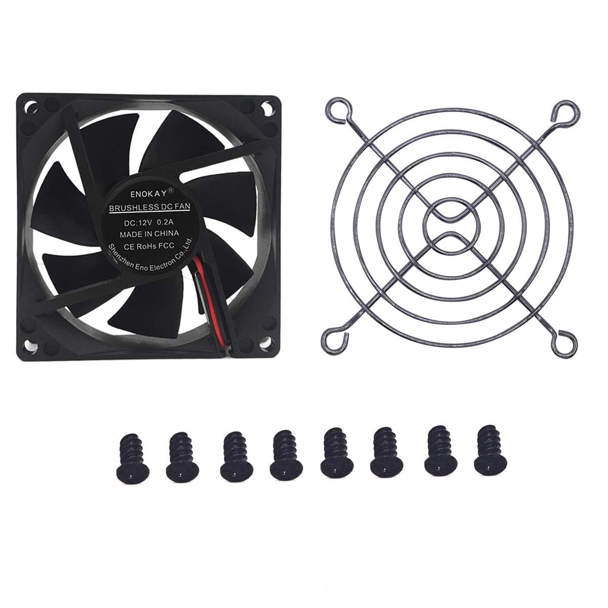 DC 12V 0.2A 80mm X 80mm X 25mm Brushless Cooling Cooler Fan+ 1 Piece 80mm Fan Grill