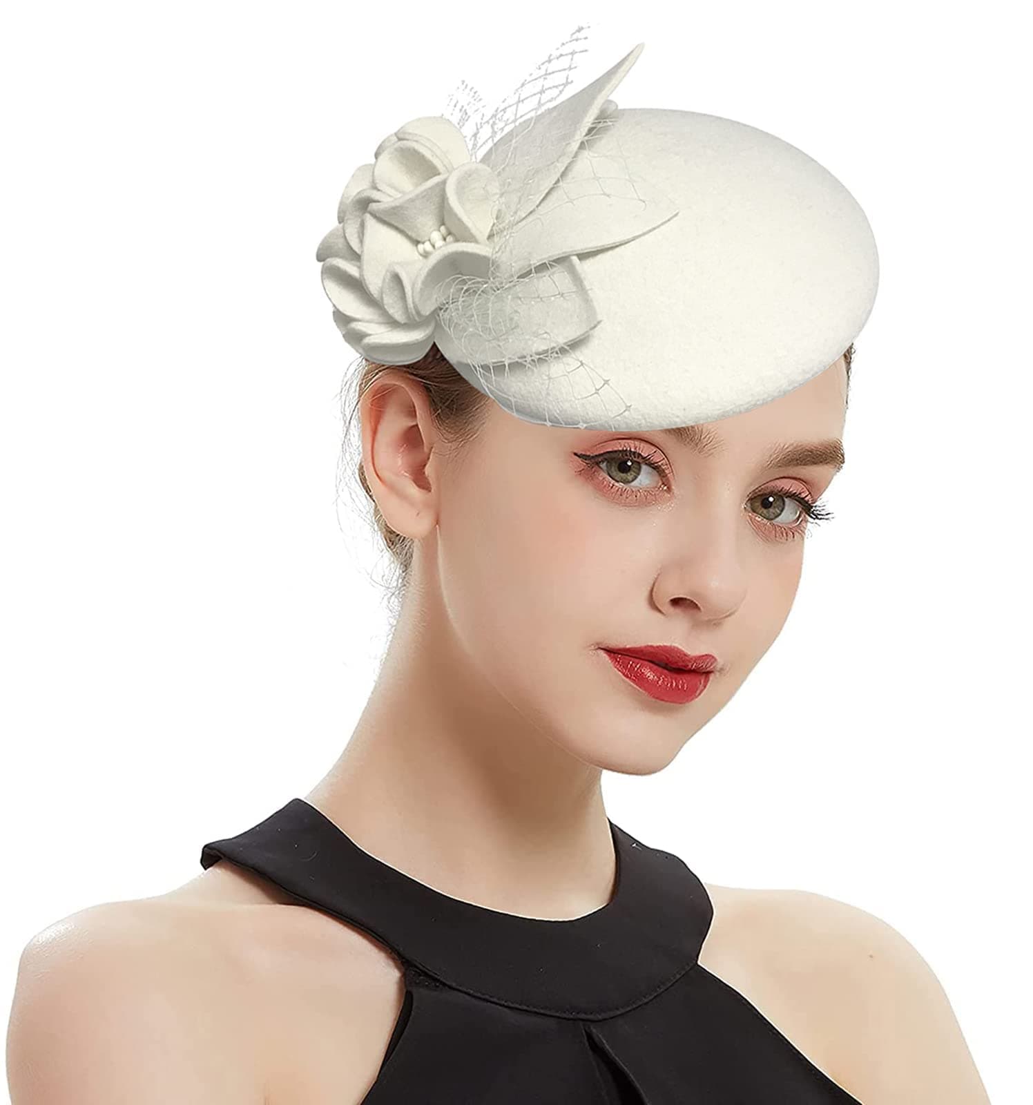 Excefore Fascinators Hats 20s 50s Hat British Style Pillbox Hat Women Church Derby Wedding Winter Vintage Fascinator Beret with Veil