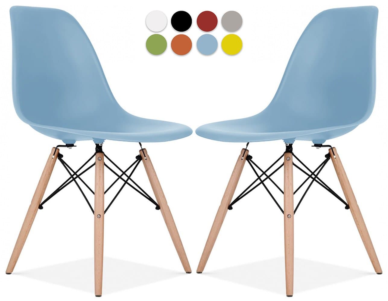 Le Vigan Eames Style Chair by Set Of 2 - Mid Century Modern Eames Molded Shell Chair with Dowel Wood Eiffel Legs - for Dining Room, Kitchen, Bedroom, Lounge - Easy-Assemble & Clean - Baby Blue