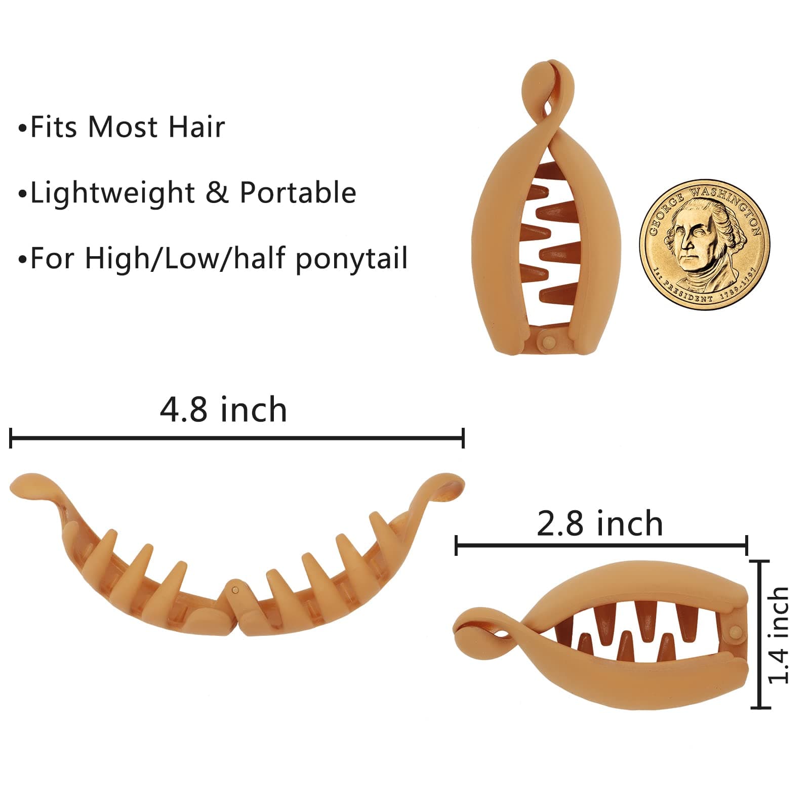 Hapdoo Hair Clips, 4Pcs Small Matte Banana Clips for High Ponytail, Mini Hair Jaw Clips Barrettes Styling Accessories for Thick Thin Hair Women Girls