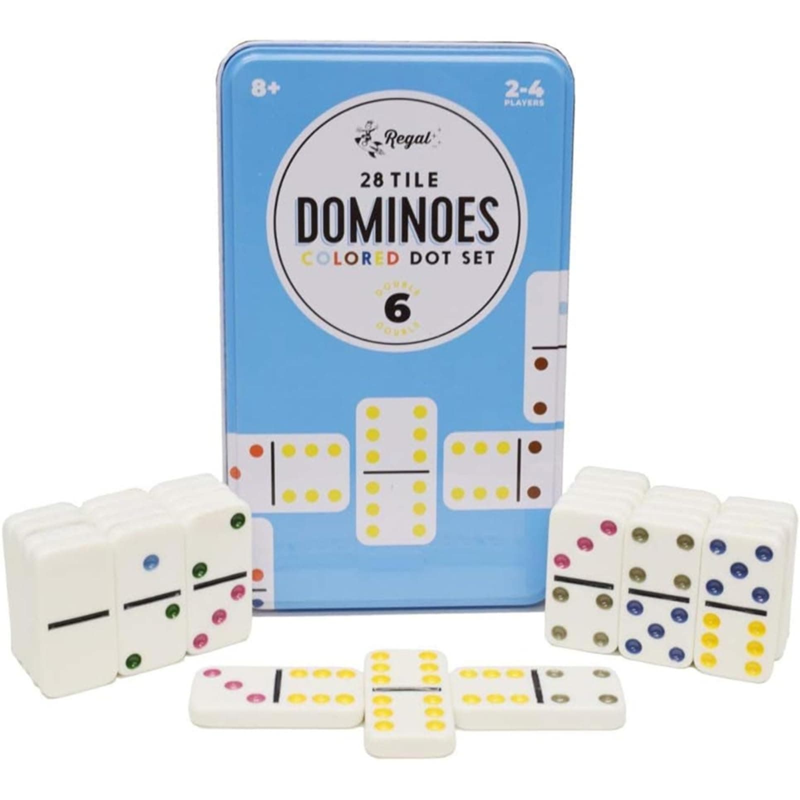 Regal Games Double 6 Dominoes Set for Adults & Kids - Classic Domino Game with 28 Tiles Colored Dots - 2 or 4 Player Games & Ideal for Family Fun Game Night and Travel (Ages 8+)