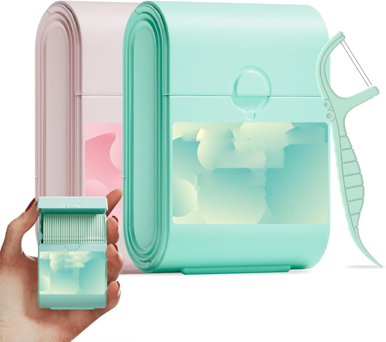 Twin-Line Floss Picks, Flosser for Teeth 2 Handy Case 104 Count Mint Flavor Dental Flossers for Adults, Comfort Toothpicks Sticks, Twice Cleaning Action for Tight Spaces, Strong Shred Resistant Floss