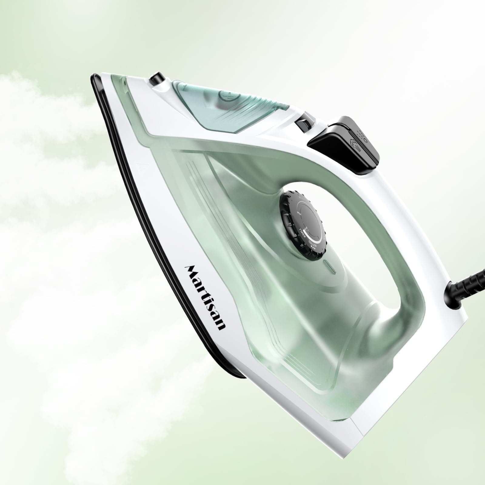 Martisan Powerful Steamer, New Version, Fits for Nearly All Fabrics, Anti-drip, Anti-calc, Self-cleaning, Fast Heating, Smooth Soleplate, Mini Iron, Strong Steam Burst, Green Steam Iron for Clothes
