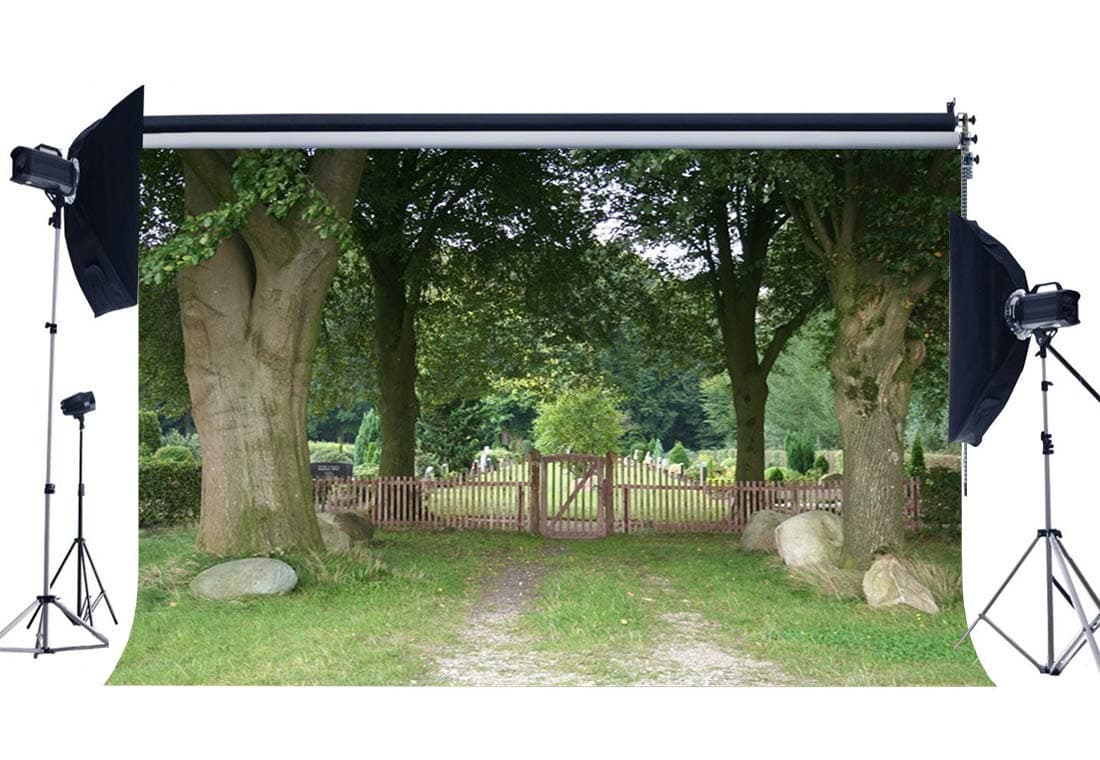 Wofawofa Spring Backdrop 5X3FT Vinyl Rural Forest Backdrops Countryside Shabby Wood Fence Green Grass Field Photography Background for Family Picnic and Hiking Tourism Photo Studio Props EB137