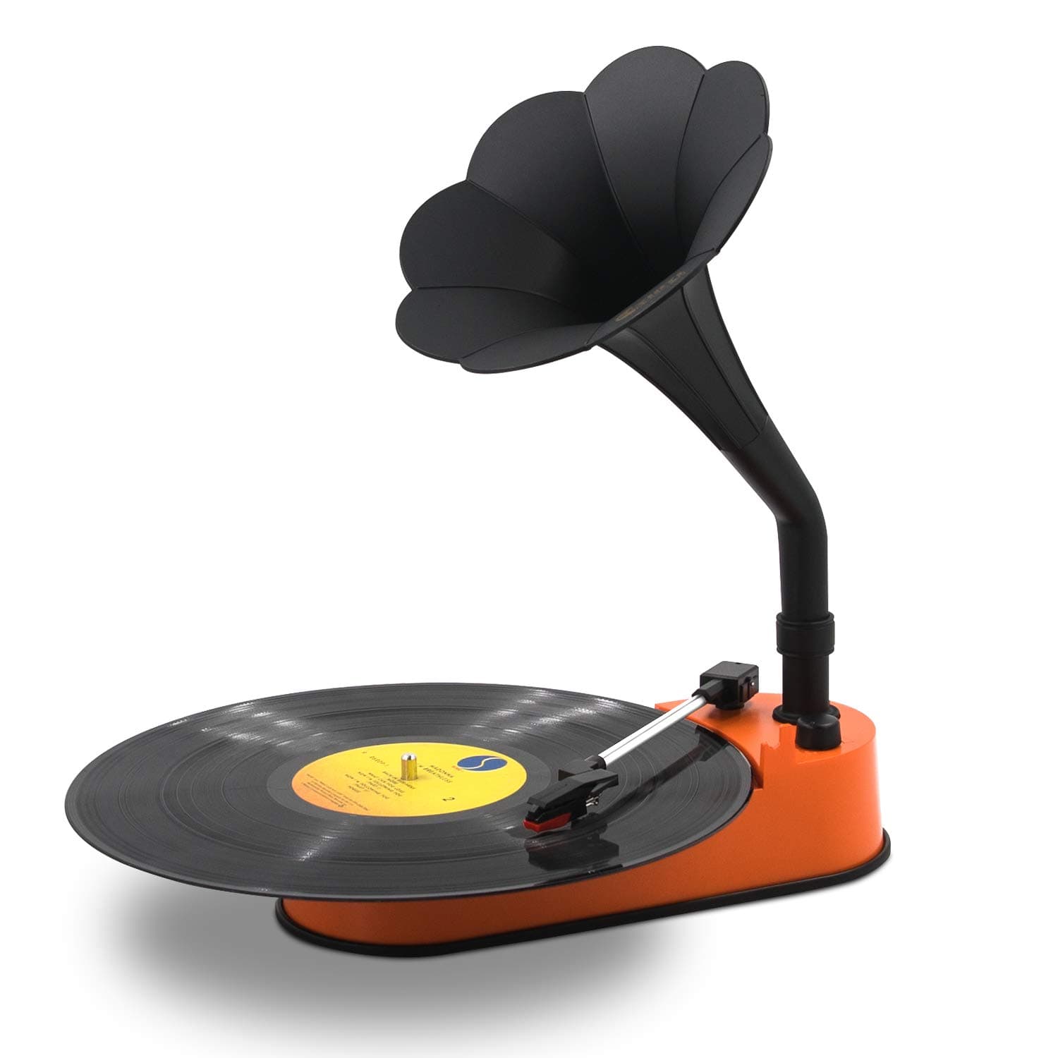 Turntable Record Player with Horn Speaker for 33/45 RPM Records,Mini Gramophone Supporting Bluetooth Playback, Orange