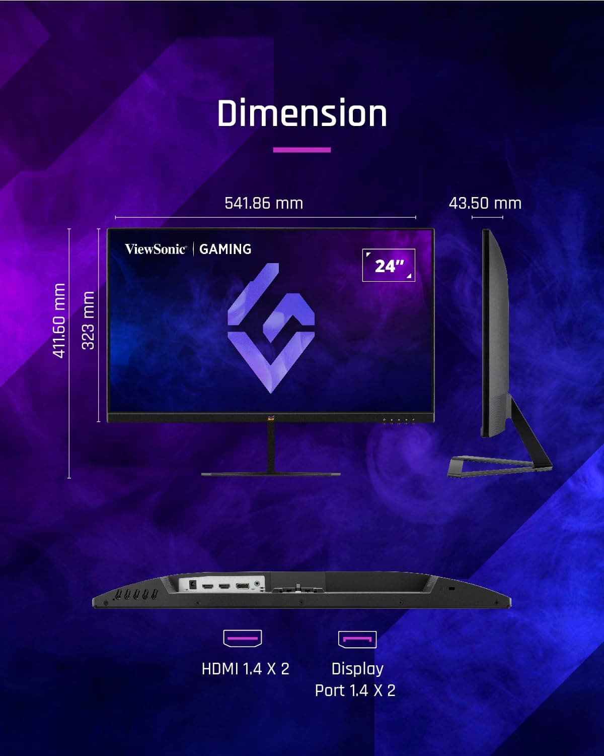 ViewSonic VX2479-HD-PRO 24" Frameless FHD IPS flat 1ms MPRT 165Hz gaming monitor, 2 HDMI, DisplayPort, HDR10