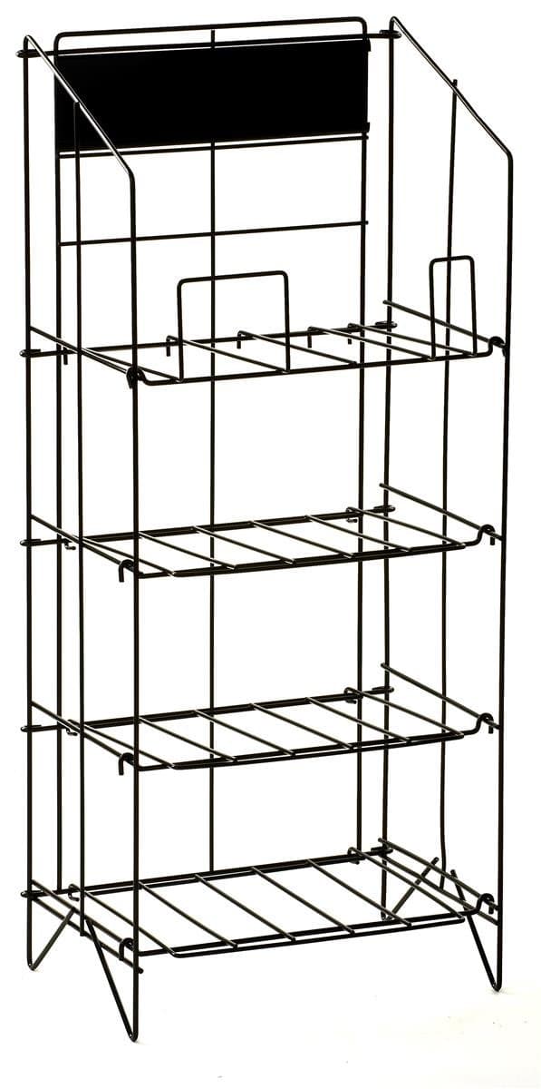 Wire Newspaper Stand with 4 Shelves, Free-Standing, Adjustable-Height Pockets, with Nameplate - Black