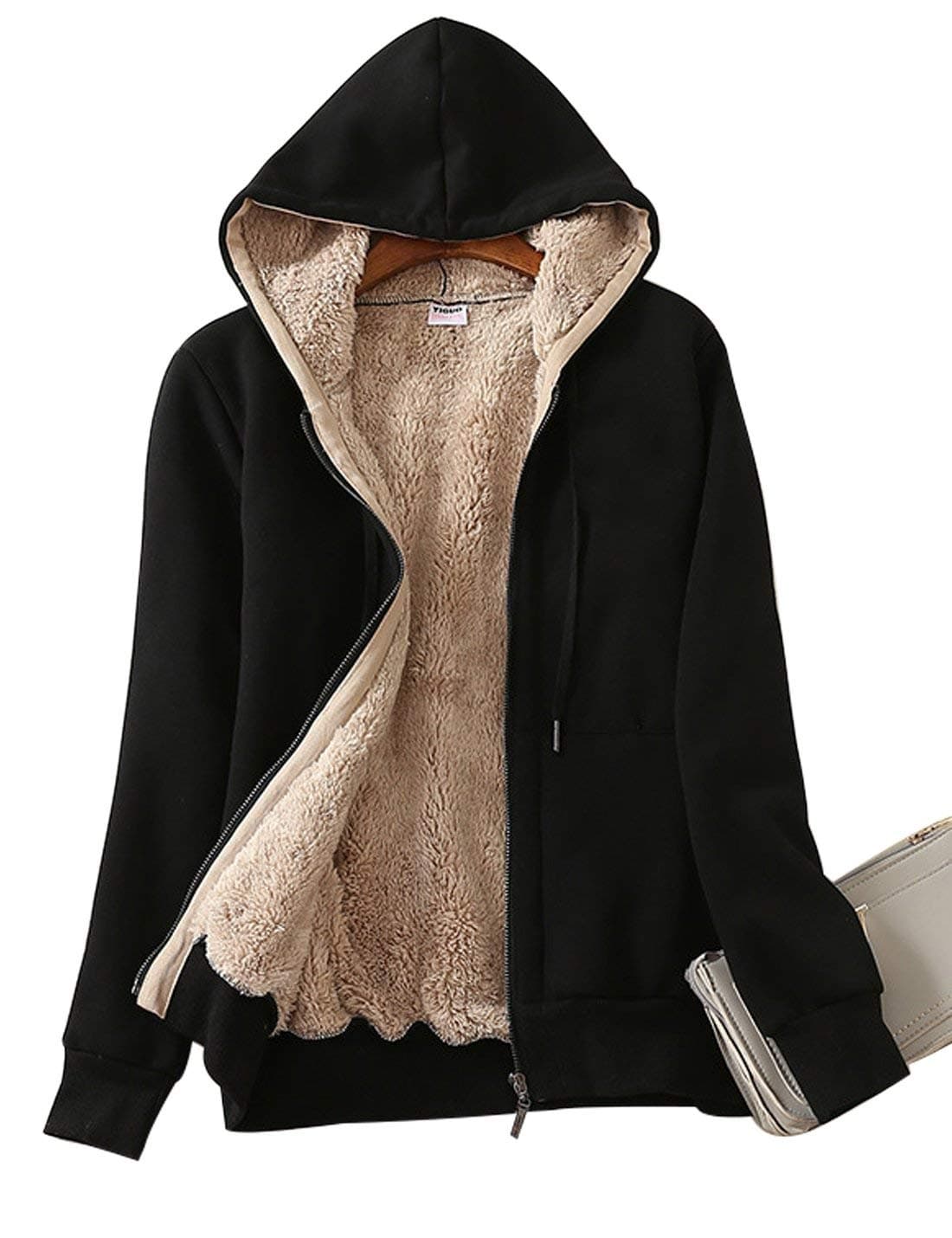 Women's Casual Full Zip Up Sherpa Lined Hoodie Sweatshirt Jacket Coat