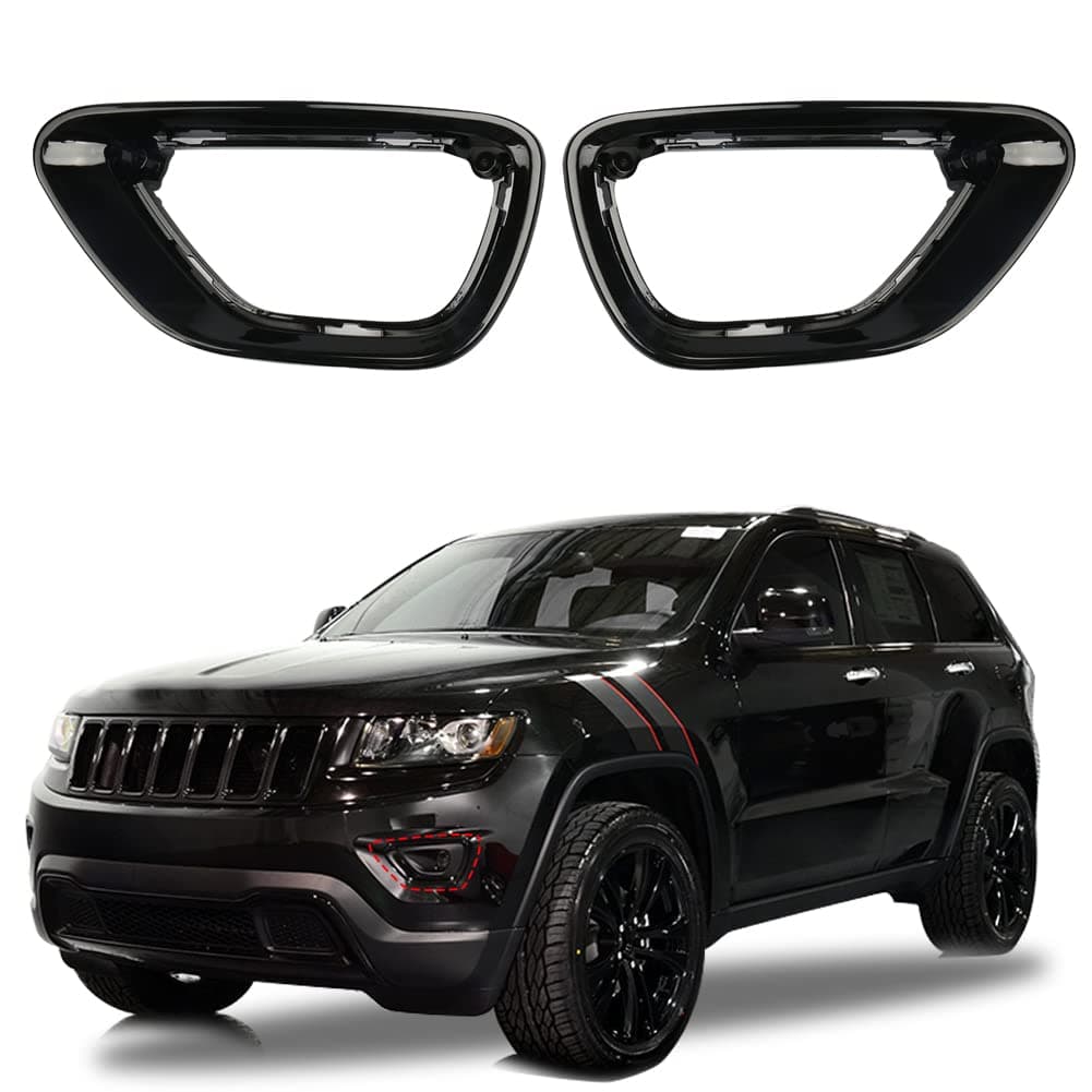 sportuli Black Front Fog Light Cover Fog Lamp Trim Replace for 2014-2016 Jeep Grand Cherokee (2014-2016)