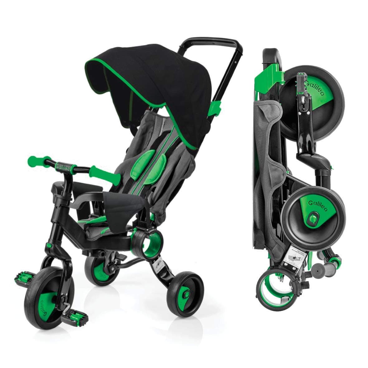 Galileo with Deluxe Canopy - 3 in 1 Stroller Tricycle - No Assembly Required - Green