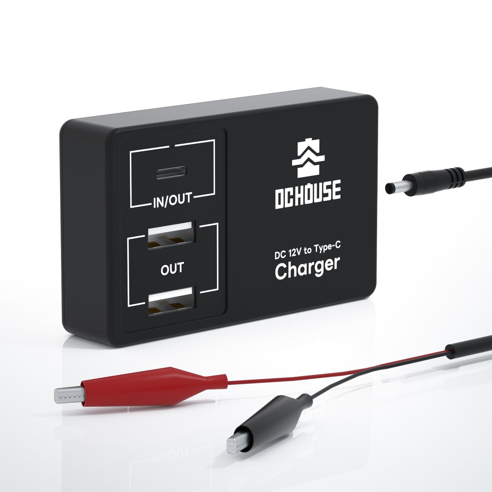 DCHOUSE 12 V Lithium Battery Charger Adapter Converter, DC to Type C & USB, Bi-Directional Charging and Discharging, for 12 V 0-50 Ah LiFePO4 Battery, Motorhomes, Camping, Trolling Motor