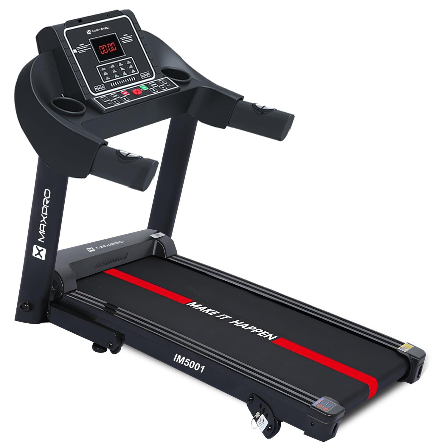 MAXPRO IM5001 2.5HP Peak DC Motor Treadmill for Home Foldable, 4-Level Manual Incline, 12 Preset Workouts, 12km/hr Speed, LED Display, Free Diet Plan, Running Machine for Home Use (Black)