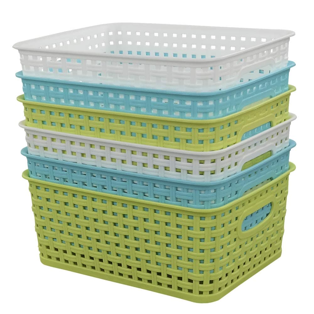 Ponpong Plastic Weave Storage Baskets Organizer, Small Storage Basket, 6 Pack