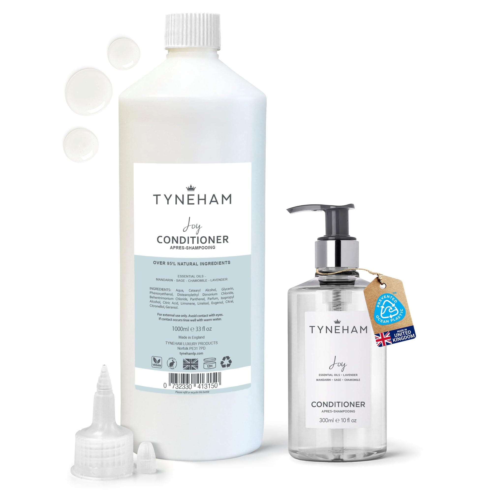 Joy Natural Hair Conditioner 1000ml Refill Bottle – Hydrating Conditioner for Women, Cruelty-Free Daily Formula for Dry Hair, Vegan with Essential Oils, Refillable Pump, Made in England