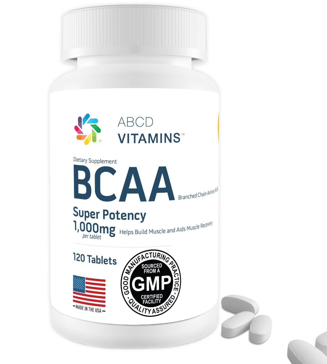 BCAA Amino Acids 1000mg Per Tablet, 120 Tablets, Optimal for Bodybuilding and Pre Workout
