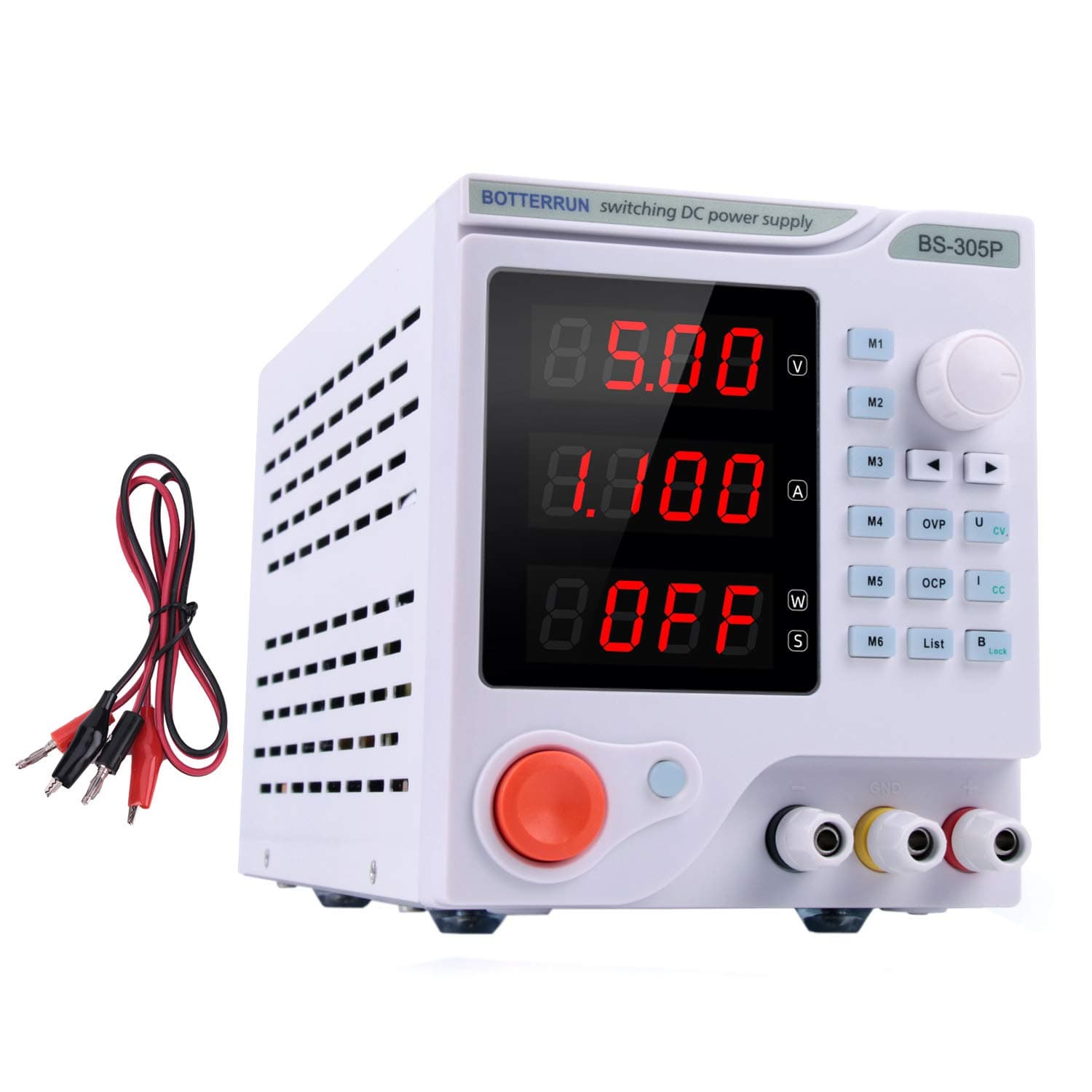 Programmable DC Power Supply (0-30 V 0-5 A), BOTTERRUN BS-305P 4-Digital Variable Switching Regulated High Precision Power Supply Portable with Alligator Test Leads